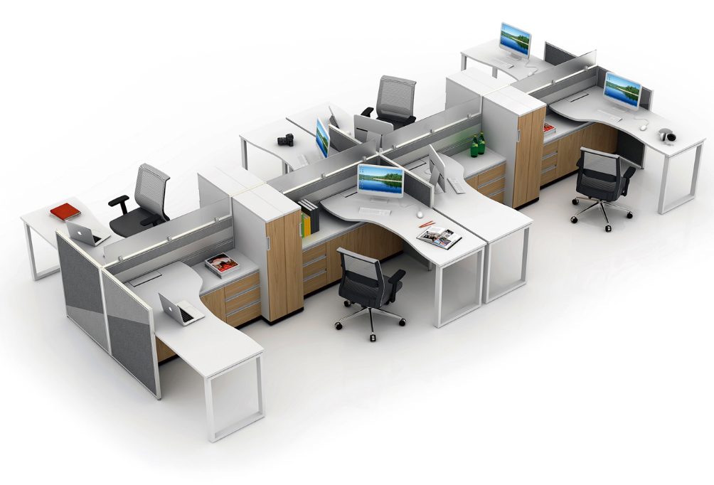 现代简约风格办公桌，深色木质桌面配金属支架，线条简洁流畅，适合现代办公环境