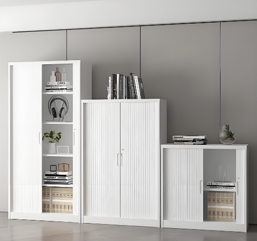 办公储物柜，白色烤漆表面，多层抽屉设计，实用性强，适合办公室收纳